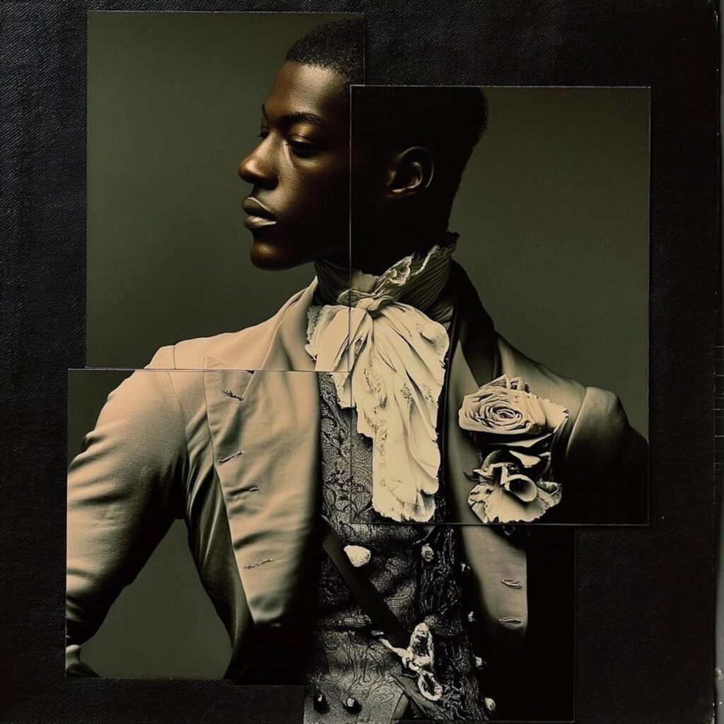 AI-generated image by Simon Foxton imagining a look for the Metropolitan Museum of Art’s exhibition Superfine: Tailoring Black Style, 2025